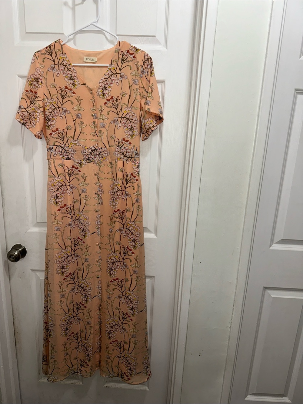 Roolee Peach Floral Midi Dress